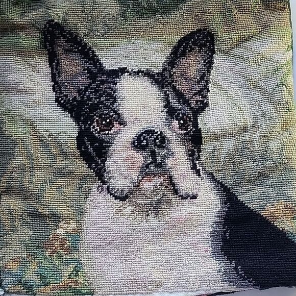 Vintage Needlepoint Boston Terrier Square - Picture 7 of 8